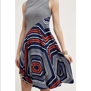 Anthropologie Maeve Dress Medium Blue Red Sleeveless Cameron Asymmetric Swing